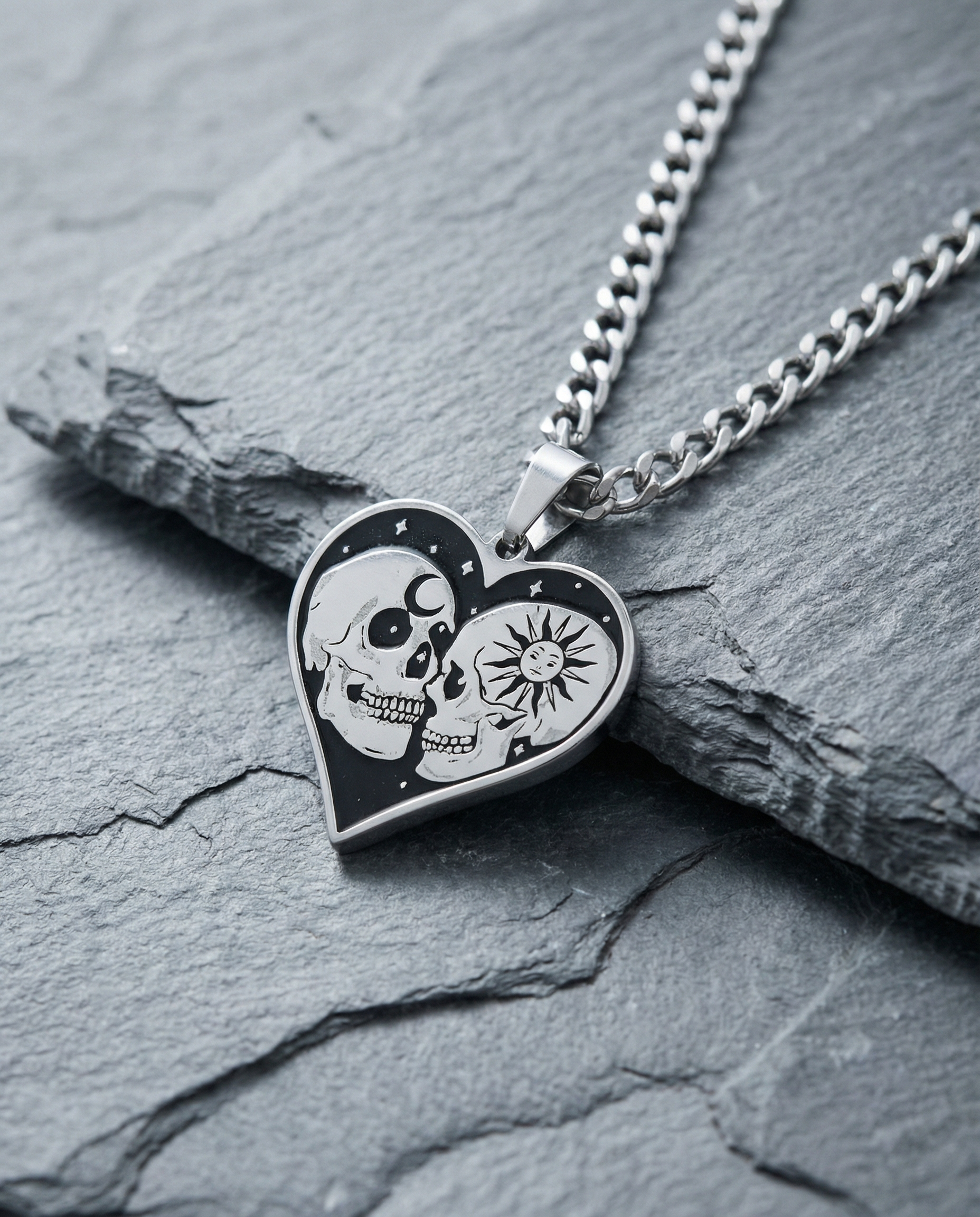 Moon and sun skull heart
