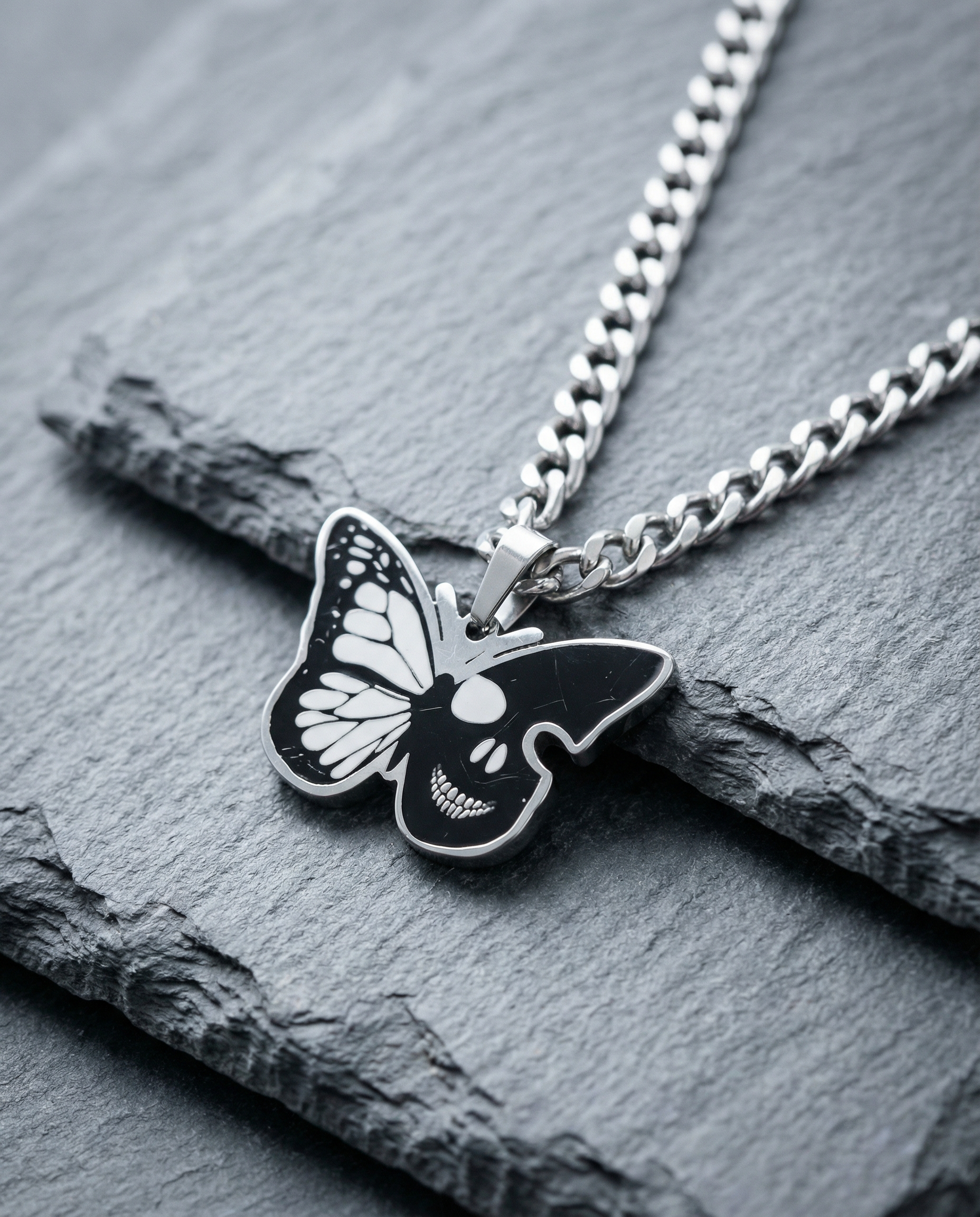 Devil skull butterfly necklace